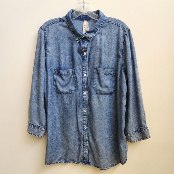 Liverpool Shirt Womens Large Blue Chambray Button-Up Long Sleeve Lyocell Top - Picture 1 of 14